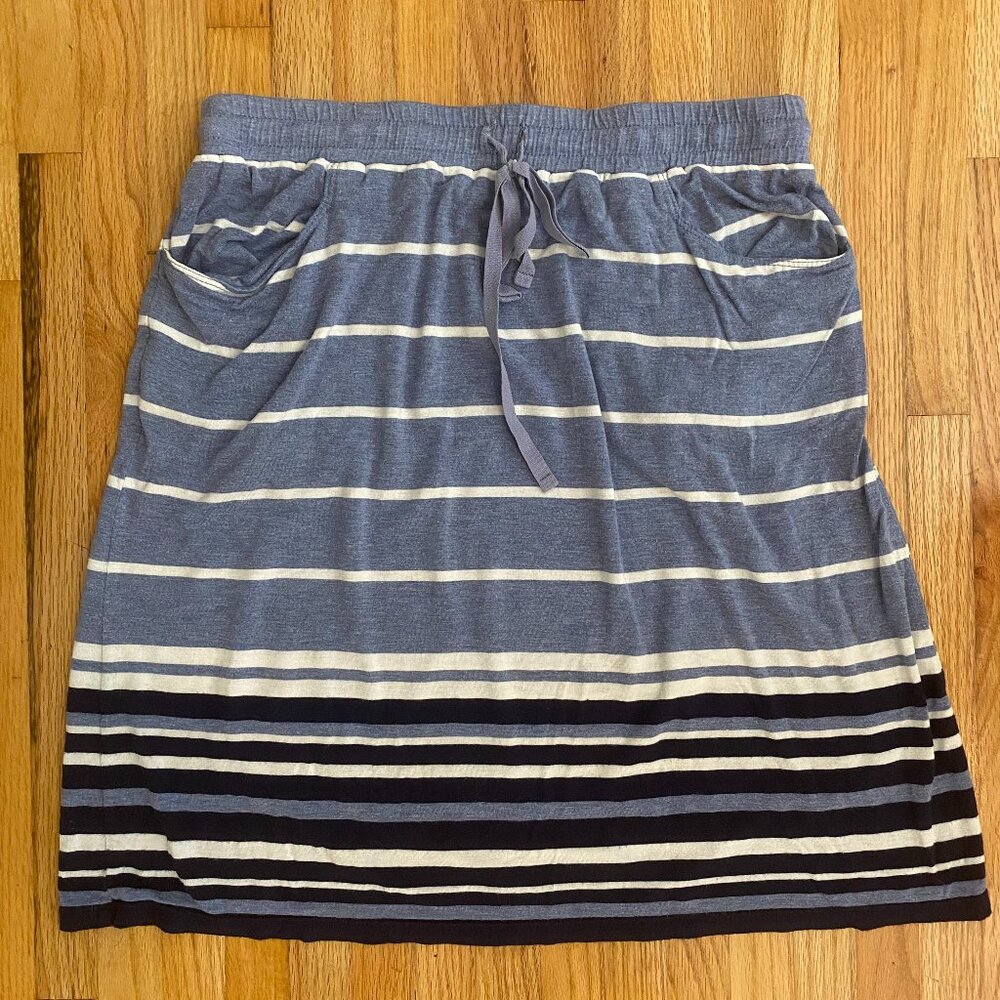 MAX STUDIO Blue Striped Midi Skirt with Side Pockets and Waist Tie Size S